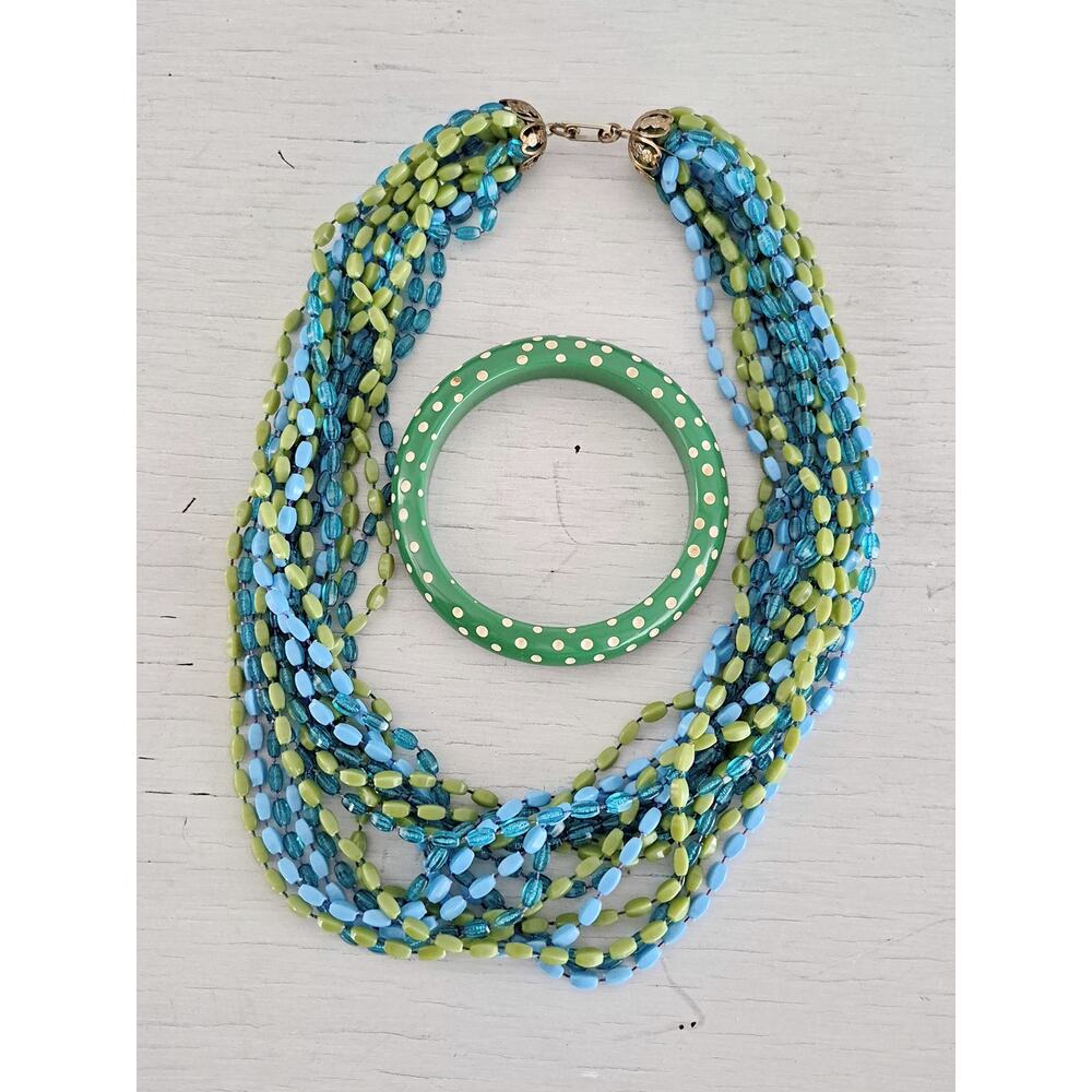 Vintage Mid-Century Blue and Green Necklace and Bracelet Set